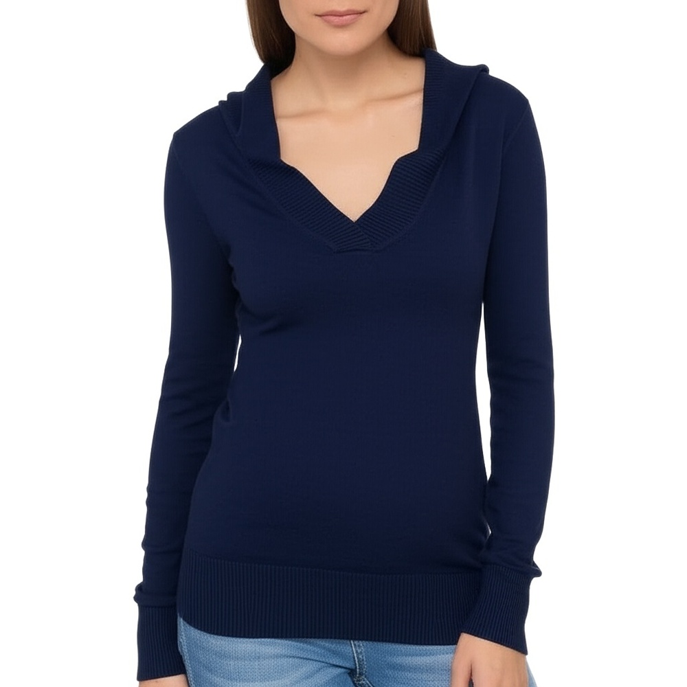 Womens Blue Hoodie Thick‎ Ribbed Hem Hooded Casual Cozy Size Small